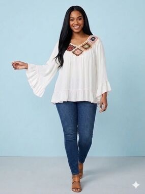 NWT CHELSEA & VIOLET Bohemian Boho Gyspy Crochet Women's Blouse Top Size L